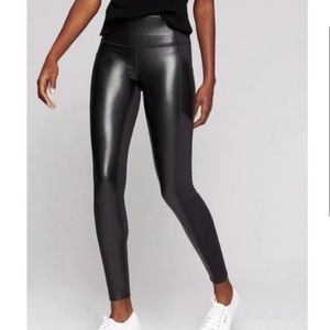 🚫 SOLD Athleta Gleam Chaturanga High Rise Pocketed Vegan Leather Black Leggings
